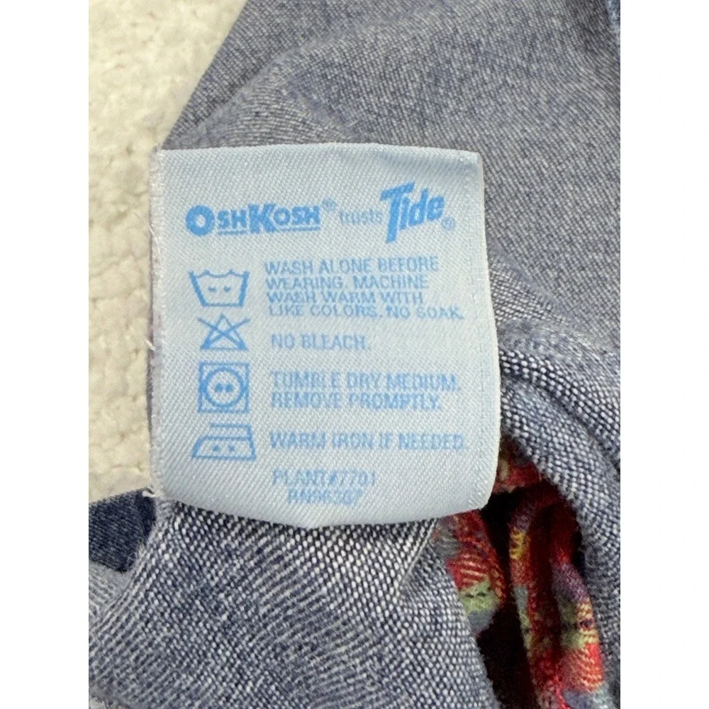 Vtg 90s OshKosh B'gosh Denim Jumper Dress Baby Girls sz 18M Fall Plaid